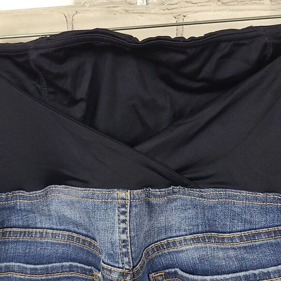 Isabel Maternity Over Belly Skinny Raw Hem Distressed Maternity Blue Ankle Jeans - Picture 7 of 11